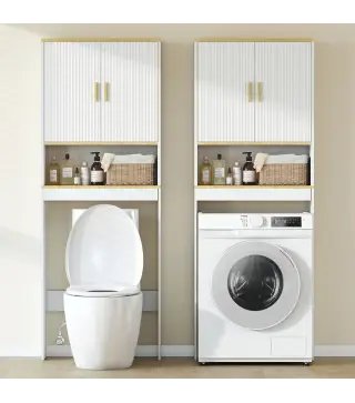 Estantería para Baño sobre Inodoro de 3 Niveles con Estante Abierto 2 Puertas y Estante Ajustable 64x20x170,5 cm Blanco