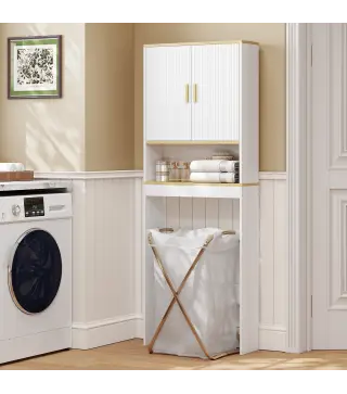 Estantería para Baño sobre Inodoro de 3 Niveles con Estante Abierto 2 Puertas y Estante Ajustable 64x20x170,5 cm Blanco