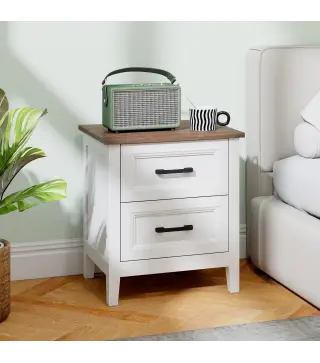 Mesilla de Noche con 2 Cajones Estilo Rústico Mesita para Salón Dormitorio 45x30x50 cm Blanco