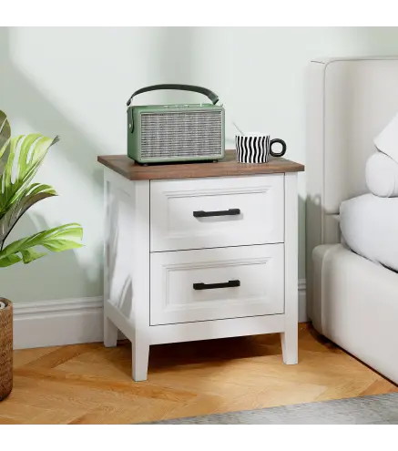 Mesilla de Noche con 2 Cajones Estilo Rústico Mesita para Salón Dormitorio 45x30x50 cm Blanco