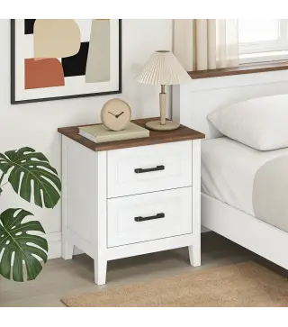 Mesilla de Noche con 2 Cajones Estilo Rústico Mesita para Salón Dormitorio 45x30x50 cm Blanco