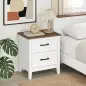 Mesilla de Noche con 2 Cajones Estilo Rústico Mesita para Salón Dormitorio 45x30x50 cm Blanco