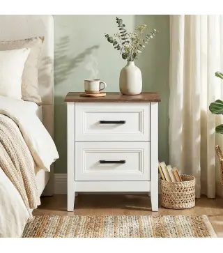 Mesilla de Noche con 2 Cajones Estilo Rústico Mesita para Salón Dormitorio 45x30x50 cm Blanco