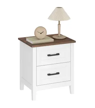 Mesilla de Noche con 2 Cajones Estilo Rústico Mesita para Salón Dormitorio 45x30x50 cm Blanco