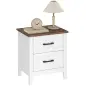 Mesilla de Noche con 2 Cajones Estilo Rústico Mesita para Salón Dormitorio 45x30x50 cm Blanco