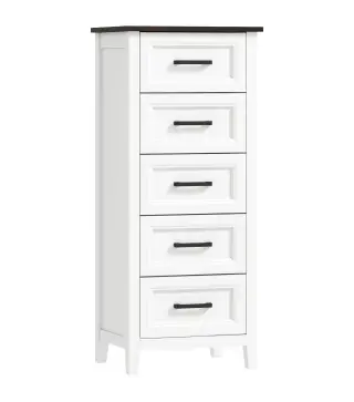 Cómoda Dormitorio Estrecho y Alto con Encimera Efecto Madera Cajonera para Espacios Pequeños 45x35x106 cm Blanco