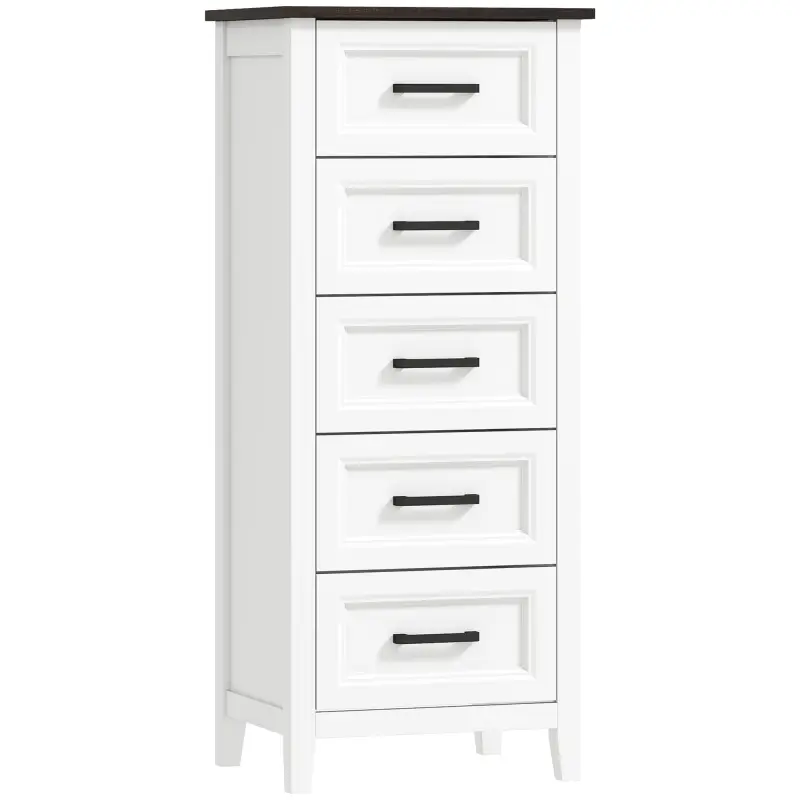 Cómoda Dormitorio Estrecho y Alto con Encimera Efecto Madera Cajonera para Espacios Pequeños 45x35x106 cm Blanco