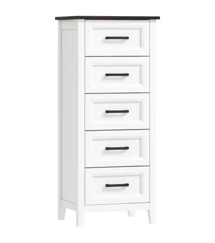 Cómoda Dormitorio Estrecho y Alto con Encimera Efecto Madera Cajonera para Espacios Pequeños 45x35x106 cm Blanco