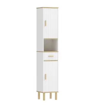 Columna de Baño Estrecha con Estantes Ajustables Cajón Compartimento Abierto 31,5x29,7x171,5 cm Blanco
