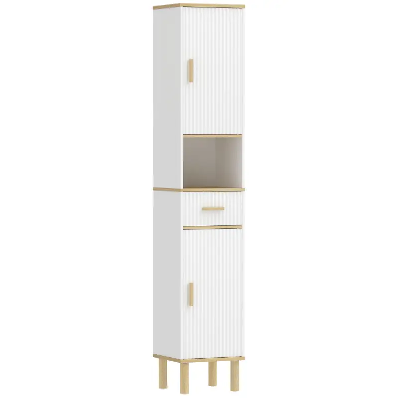 Columna de Baño Estrecha con Estantes Ajustables Cajón Compartimento Abierto 31,5x29,7x171,5 cm Blanco