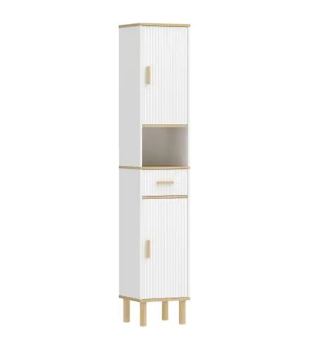 Columna de Baño Estrecha con Estantes Ajustables Cajón Compartimento Abierto 31,5x29,7x171,5 cm Blanco