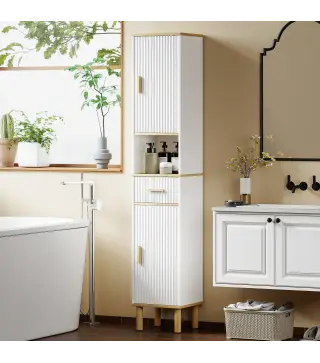 Columna de Baño Estrecha con Estantes Ajustables Cajón Compartimento Abierto 31,5x29,7x171,5 cm Blanco