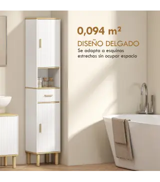 Columna de Baño Estrecha con Estantes Ajustables Cajón Compartimento Abierto 31,5x29,7x171,5 cm Blanco