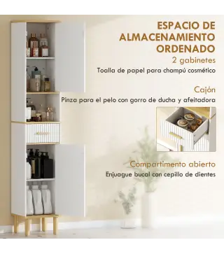 Columna de Baño Estrecha con Estantes Ajustables Cajón Compartimento Abierto 31,5x29,7x171,5 cm Blanco