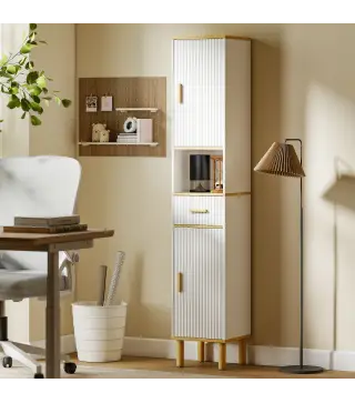 Columna de Baño Estrecha con Estantes Ajustables Cajón Compartimento Abierto 31,5x29,7x171,5 cm Blanco