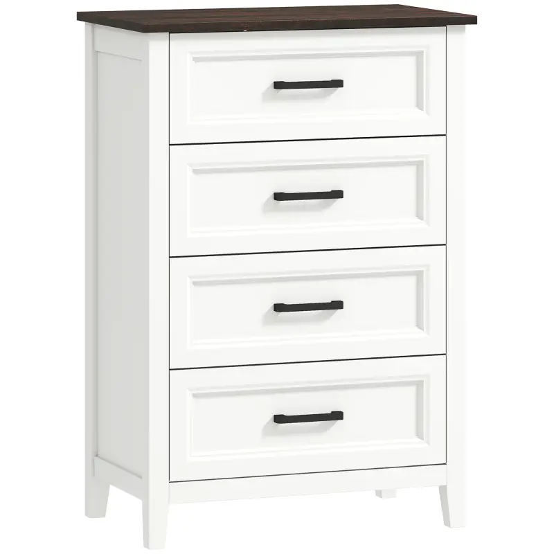 Cómoda Dormitorio Estrecho y Alto con Encimera Efecto Madera Cajonera para Espacios Pequeños 60x35x87 cm Blanco