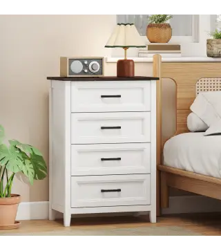 Cómoda Dormitorio Estrecho y Alto con Encimera Efecto Madera Cajonera para Espacios Pequeños 60x35x87 cm Blanco