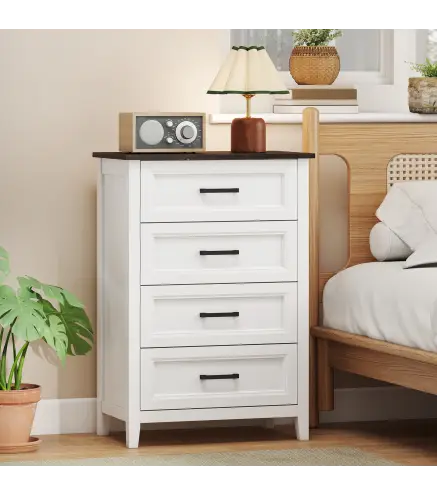 Cómoda Dormitorio Estrecho y Alto con Encimera Efecto Madera Cajonera para Espacios Pequeños 60x35x87 cm Blanco