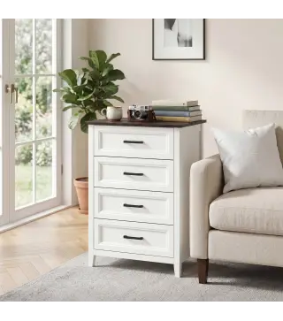 Cómoda Dormitorio Estrecho y Alto con Encimera Efecto Madera Cajonera para Espacios Pequeños 60x35x87 cm Blanco