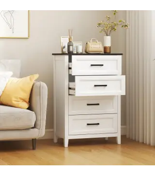 Cómoda Dormitorio Estrecho y Alto con Encimera Efecto Madera Cajonera para Espacios Pequeños 60x35x87 cm Blanco