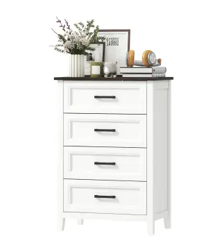 Cómoda Dormitorio Estrecho y Alto con Encimera Efecto Madera Cajonera para Espacios Pequeños 60x35x87 cm Blanco