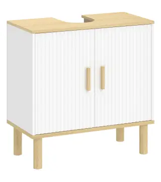 Mueble Bajo Lavabo con Estante Ajustable Armario para Lavabo sin Pedestal con Puertas Acanaladas 60x30x61 cm Blanco