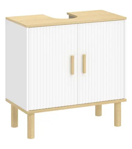 Mueble Bajo Lavabo con Estante Ajustable Armario para Lavabo sin Pedestal con Puertas Acanaladas 60x30x61 cm Blanco