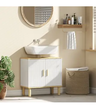 Mueble Bajo Lavabo con Estante Ajustable Armario para Lavabo sin Pedestal con Puertas Acanaladas 60x30x61 cm Blanco
