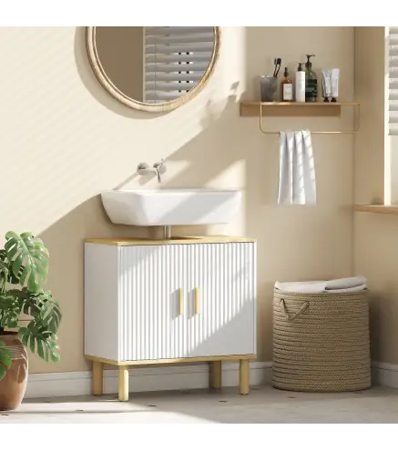 Mueble Bajo Lavabo con Estante Ajustable Armario para Lavabo sin Pedestal con Puertas Acanaladas 60x30x61 cm Blanco