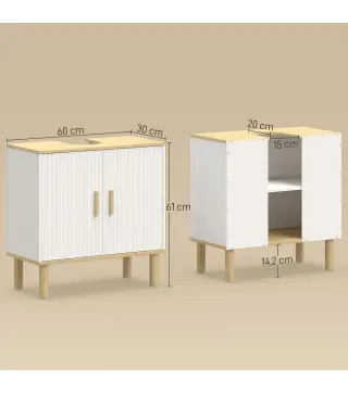 Mueble Bajo Lavabo con Estante Ajustable Armario para Lavabo sin Pedestal con Puertas Acanaladas 60x30x61 cm Blanco