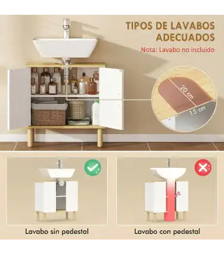 Mueble Bajo Lavabo con Estante Ajustable Armario para Lavabo sin Pedestal con Puertas Acanaladas 60x30x61 cm Blanco