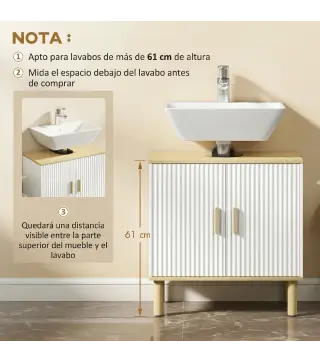 Mueble Bajo Lavabo con Estante Ajustable Armario para Lavabo sin Pedestal con Puertas Acanaladas 60x30x61 cm Blanco