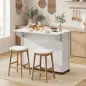 Isla de Cocina con Ruedas Tapa Abatible Especiero Toallero Armario 2 Cajones 117,5x70x91 cm Blanco