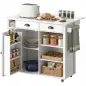 Isla de Cocina con Ruedas Tapa Abatible Especiero Toallero Armario 2 Cajones 117,5x70x91 cm Blanco