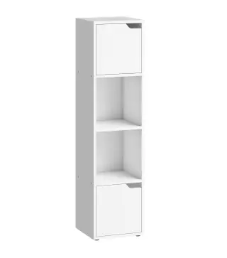 Estantería para Libros con 2 Puertas Librería Estrecha de 4 Niveles con 2 Estantes Abiertos 30x29x119 cm Blanco