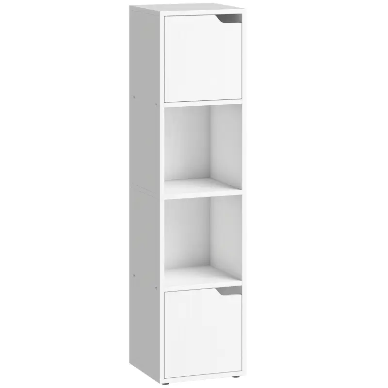 Estantería para Libros con 2 Puertas Librería Estrecha de 4 Niveles con 2 Estantes Abiertos 30x29x119 cm Blanco
