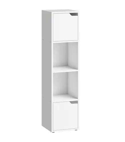 Estantería para Libros con 2 Puertas Librería Estrecha de 4 Niveles con 2 Estantes Abiertos 30x29x119 cm Blanco