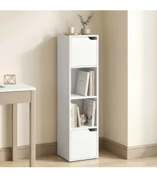 Estantería para Libros con 2 Puertas Librería Estrecha de 4 Niveles con 2 Estantes Abiertos 30x29x119 cm Blanco