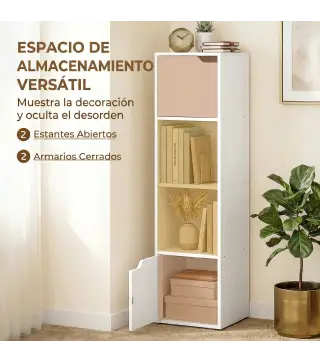 Estantería para Libros con 2 Puertas Librería Estrecha de 4 Niveles con 2 Estantes Abiertos 30x29x119 cm Blanco