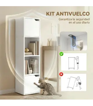 Estantería para Libros con 2 Puertas Librería Estrecha de 4 Niveles con 2 Estantes Abiertos 30x29x119 cm Blanco