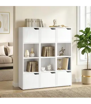 Estantería para Libros con 2 Puertas Librería Estrecha de 4 Niveles con 2 Estantes Abiertos 30x29x119 cm Blanco