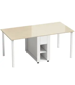 Mesa de Cocina Plegable para 6 Personas con Alas Abatibles Cajón Estantes Abiertos 168,2x85x73 cm Blanco