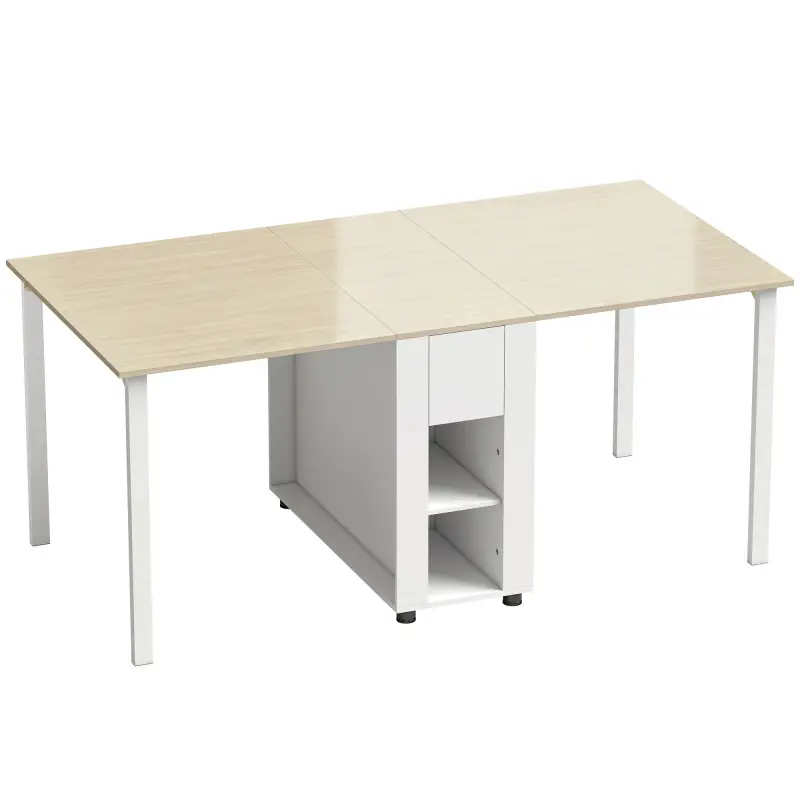 Mesa de Cocina Plegable para 6 Personas con Alas Abatibles Cajón Estantes Abiertos 168,2x85x73 cm Blanco