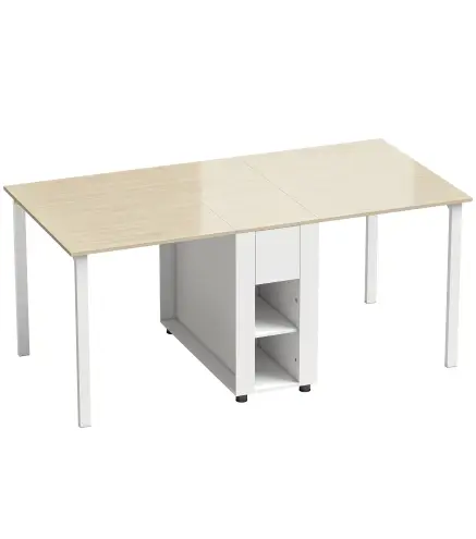 Mesa de Cocina Plegable para 6 Personas con Alas Abatibles Cajón Estantes Abiertos 168,2x85x73 cm Blanco