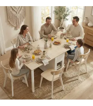 Mesa de Cocina Plegable para 6 Personas con Alas Abatibles Cajón Estantes Abiertos 168,2x85x73 cm Blanco