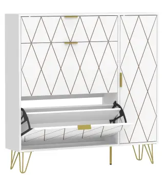 Mueble Zapatero Moderno con 2 Cajones Abatibles Armario y Estantes Ajustables para 10-14 Pares de Zapatos Blanco