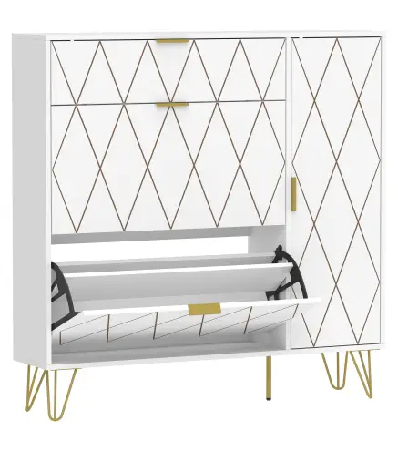 Mueble Zapatero Moderno con 2 Cajones Abatibles Armario y Estantes Ajustables para 10-14 Pares de Zapatos Blanco