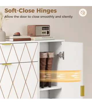 Mueble Zapatero Moderno con 2 Cajones Abatibles Armario y Estantes Ajustables para 10-14 Pares de Zapatos Blanco