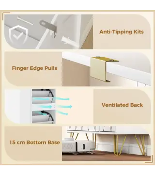 Mueble Zapatero Moderno con 2 Cajones Abatibles Armario y Estantes Ajustables para 10-14 Pares de Zapatos Blanco