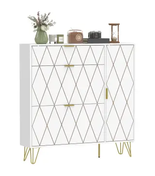 Mueble Zapatero Moderno con 2 Cajones Abatibles Armario y Estantes Ajustables para 10-14 Pares de Zapatos Blanco